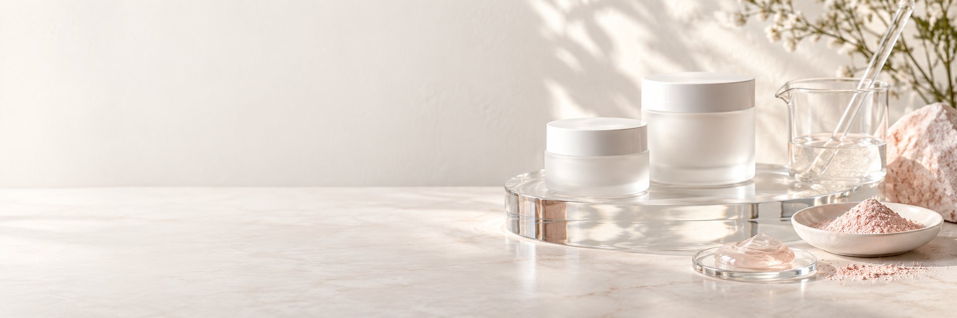Esthemax jars and clay on a marble surface